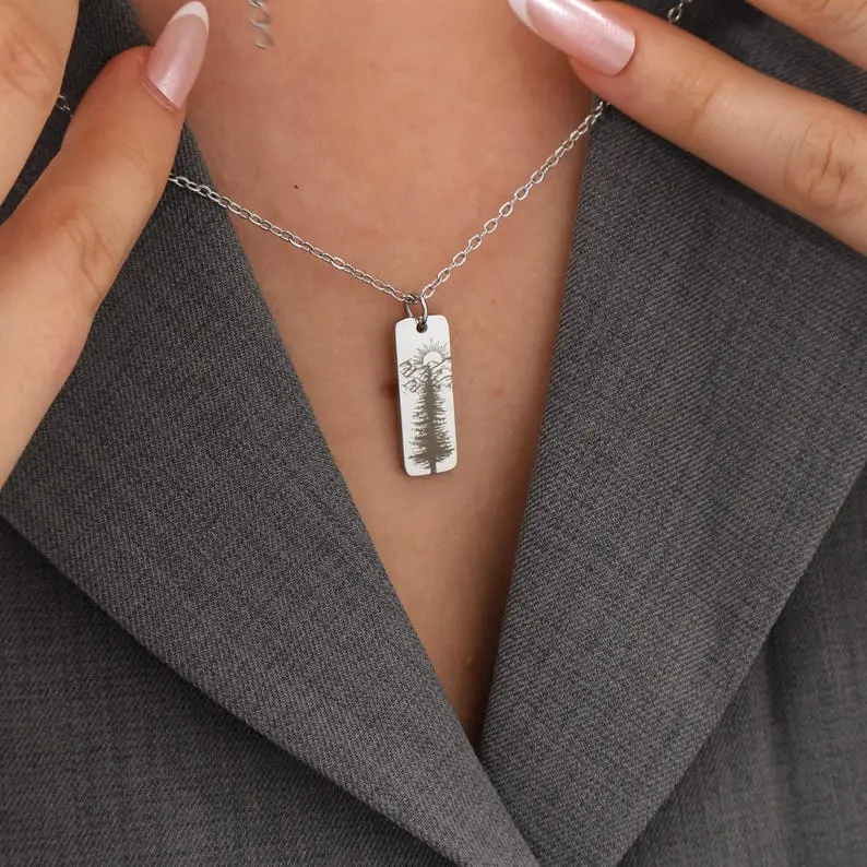 پلاک دایره ای استیل حکاکی درخت کاج