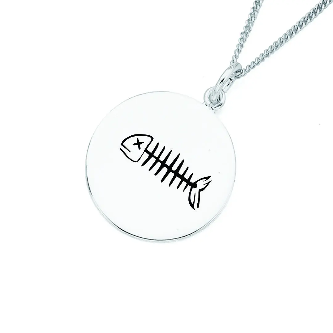 پلاک استیل اسکلت ماهی به همراه زنجیر