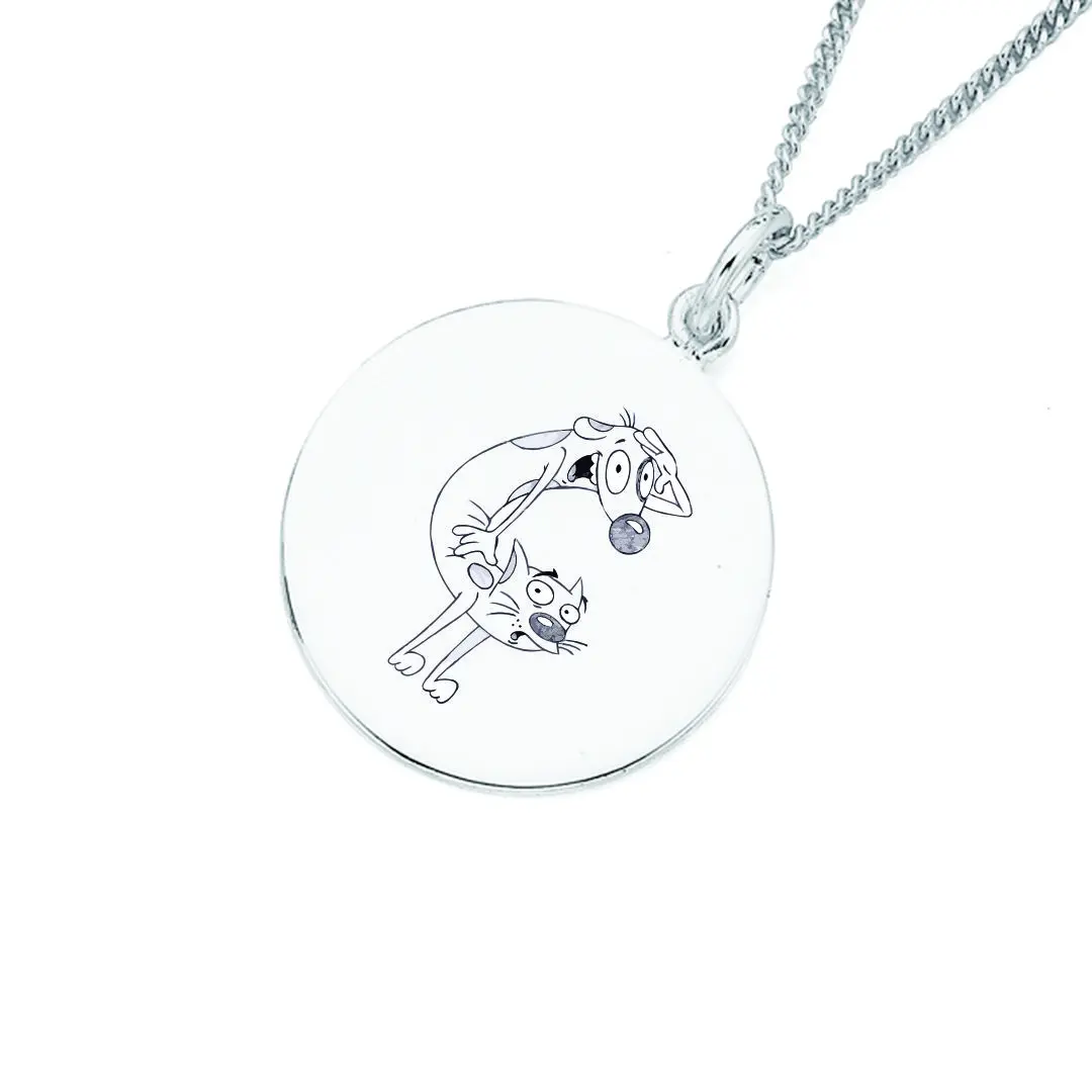 پلاک کارتون گربه سگ و زنجیر استیل