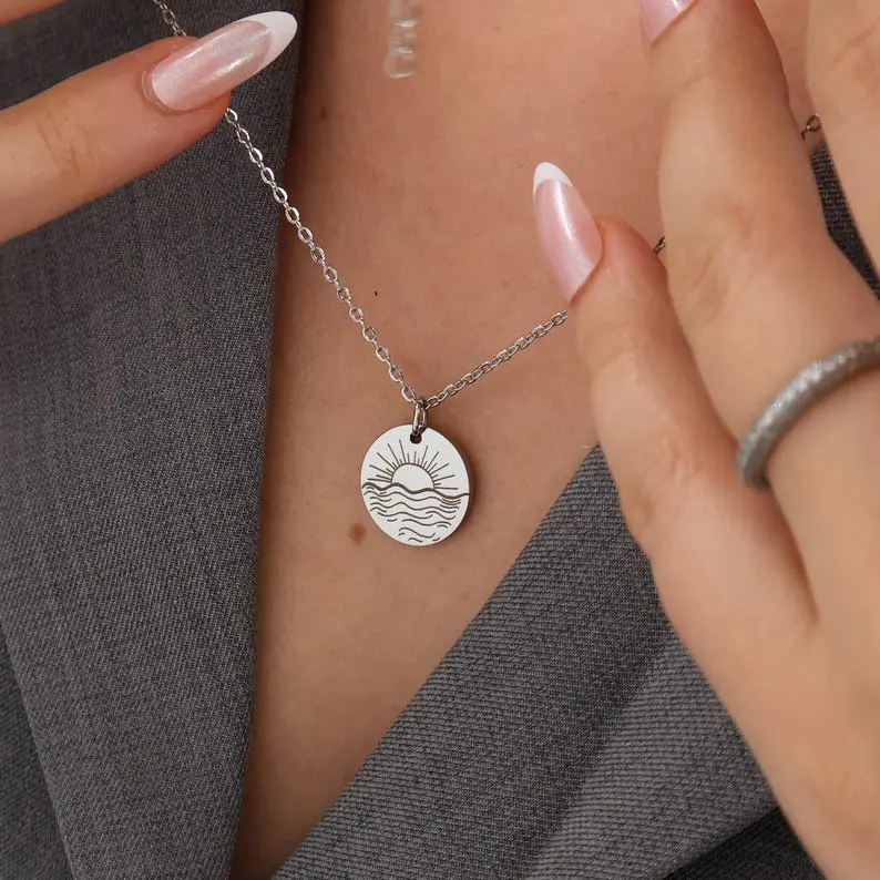 پلاک استیل دایره طلوع خورشید با زنجیر