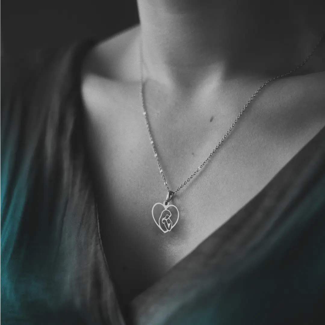 آویز مادر ، بچه و زنجیر نقره روز مادر