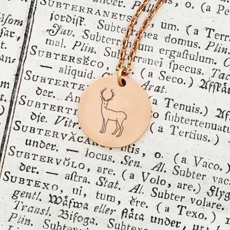 پلاک دایره ای استیل حکاکی گوزن کاج