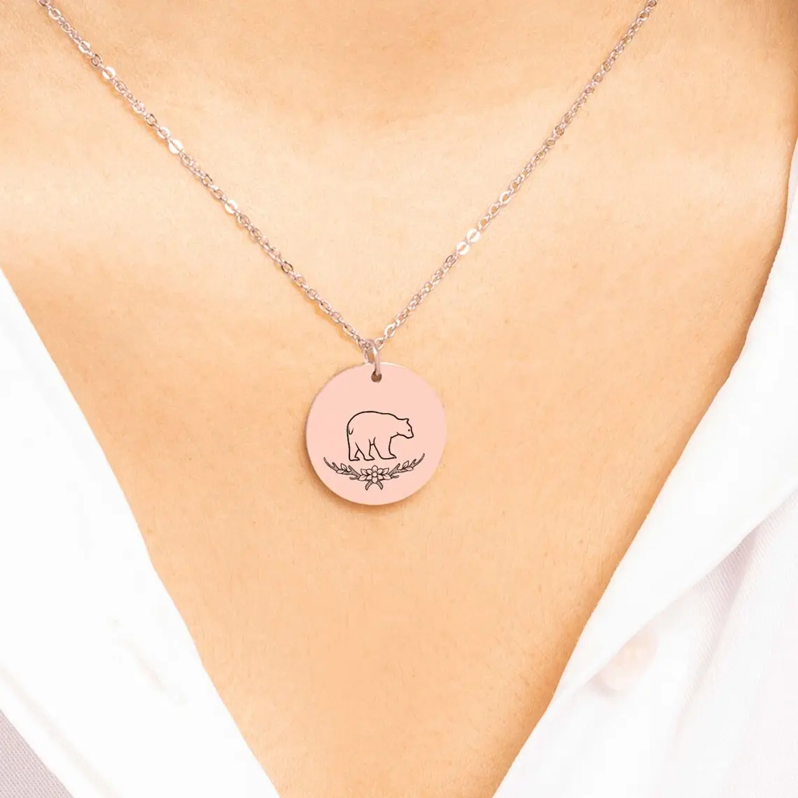 پلاک استیل دایره خرس با زنجیر