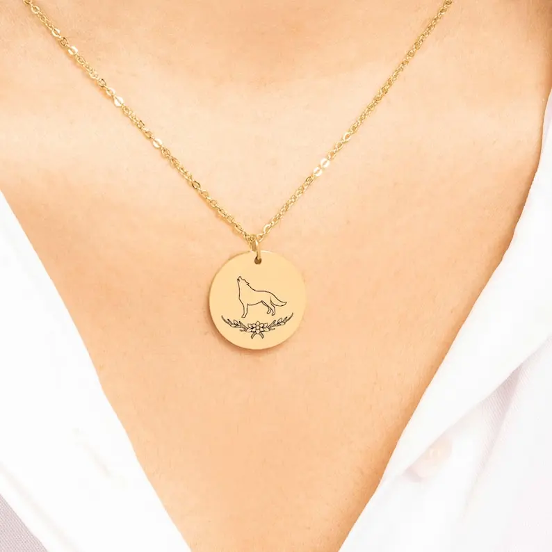 پلاک استیل گرگ زوزه کش به همراه زنجیر