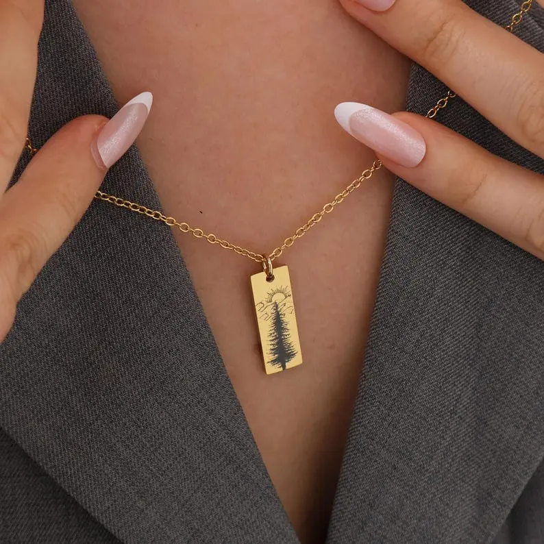 پلاک دایره ای استیل حکاکی درخت کاج