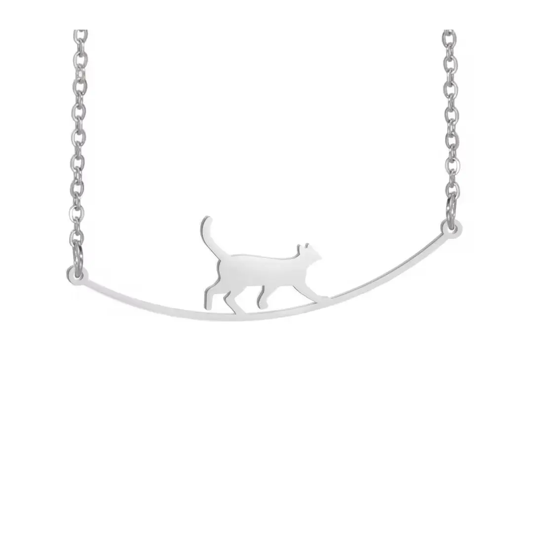 گردنبند گربه بند باز نقره و زنجیر