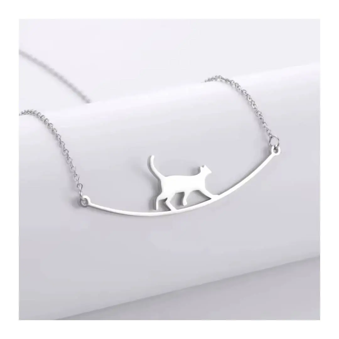 گردنبند گربه بند باز نقره و زنجیر