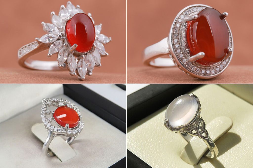 تصویر انگشتر نقره با جزئیات ظریف و سنگ قیمتی