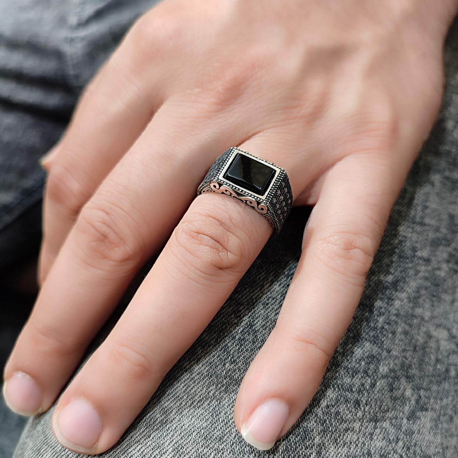 انگشتر نقره مردانه الماس سیاه