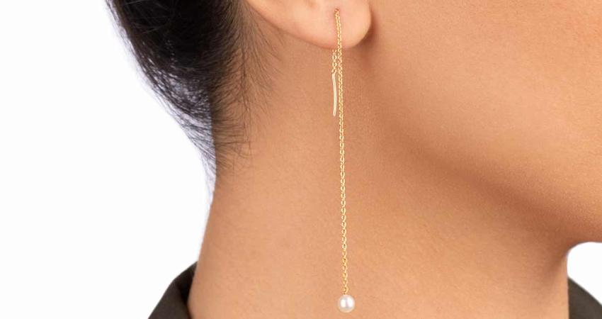 گوشواره‌ی بخیه‌ای نقره زنانه مرواریدی